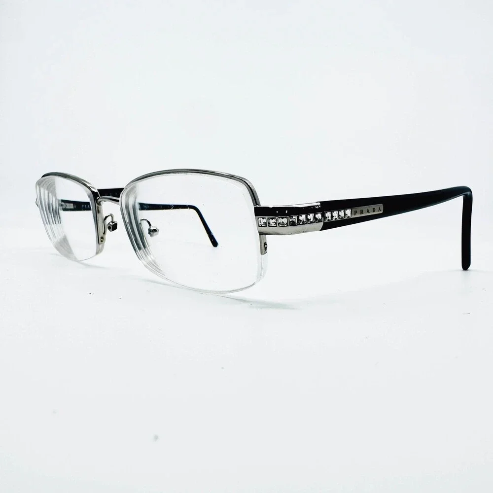 Prada Eyeglasses Womens Silver Black Crystal VPR 67F 50-17-135
